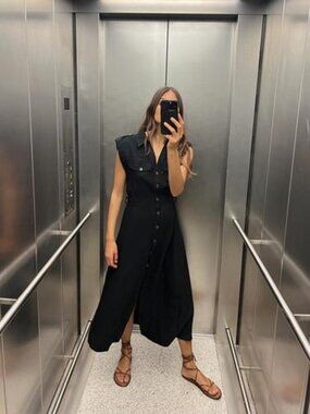 ZARA BLACK MIDI SHIRT DRESS 8741/225/800 Size XS BRAND NEW